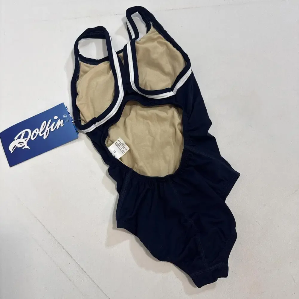 Dolphin girls‎ practice UPF 50+ Swimsuit one piece Sz 22 Navy White Stripe NWT